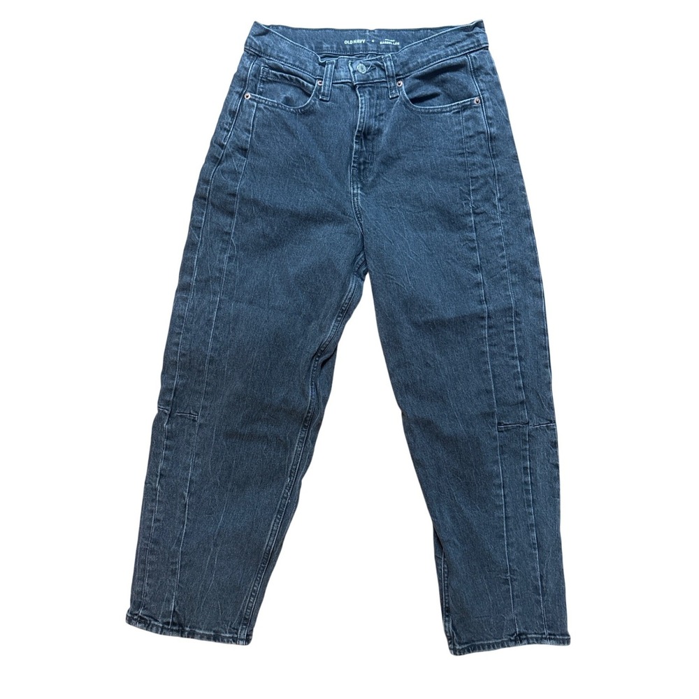 Old Navy Barrel Leg Jeans Women‎ Black Excellent High Rise Faded SIZE 4